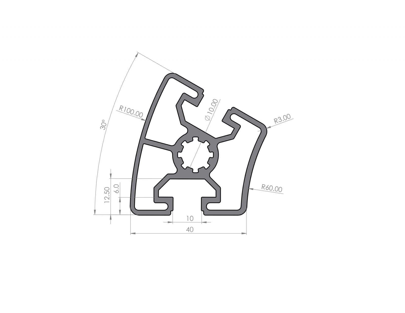 Aluminium profile R40-30° Groove 10 B-type